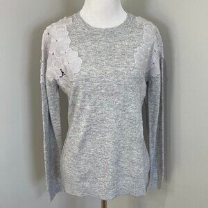 Ted Baker Women’s Gray Floral Cut-Out Wool-Blend Crewneck Sweater Size 2